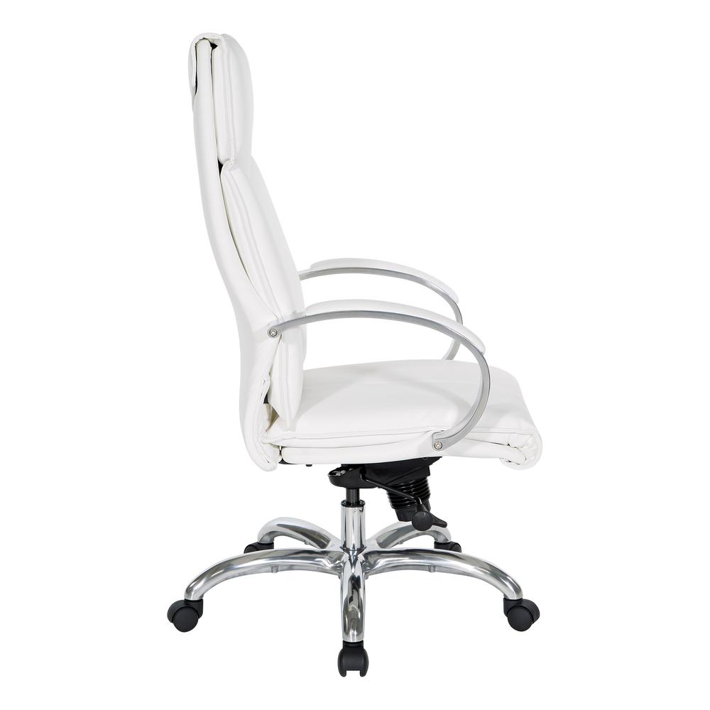 Deluxe High Back Executive Chair in Dillon Snow with Polished Aluminum Base and Padded Aluminum Arms, 7250-R101. Picture 4