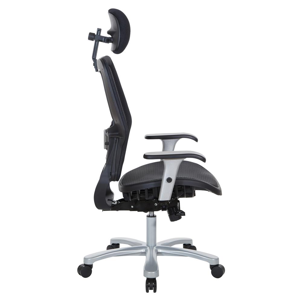 Air Grid Seat and Back Big & Tall Ergonomic Chair with Adjustable Headrest, Adjustable Lumbar Support, 2-Way Adjustable Arms and Aluminum Silver Base, 63-11A653RHM. Picture 4