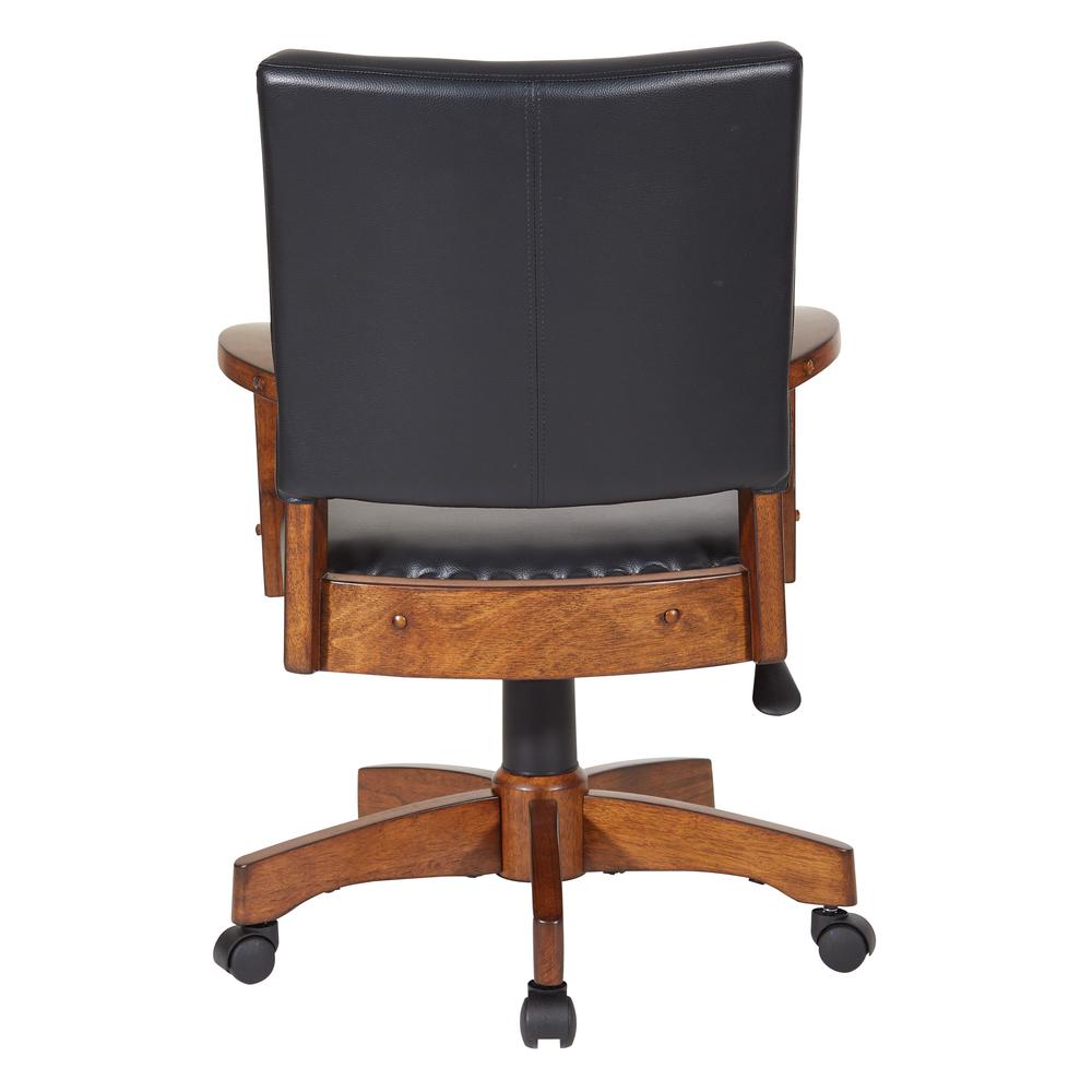 Deluxe Wood Bankers Chair in Black Faux Leather with Antique Bronze Nailheads and Medium Brown Wood, 109MB-BK. Picture 4