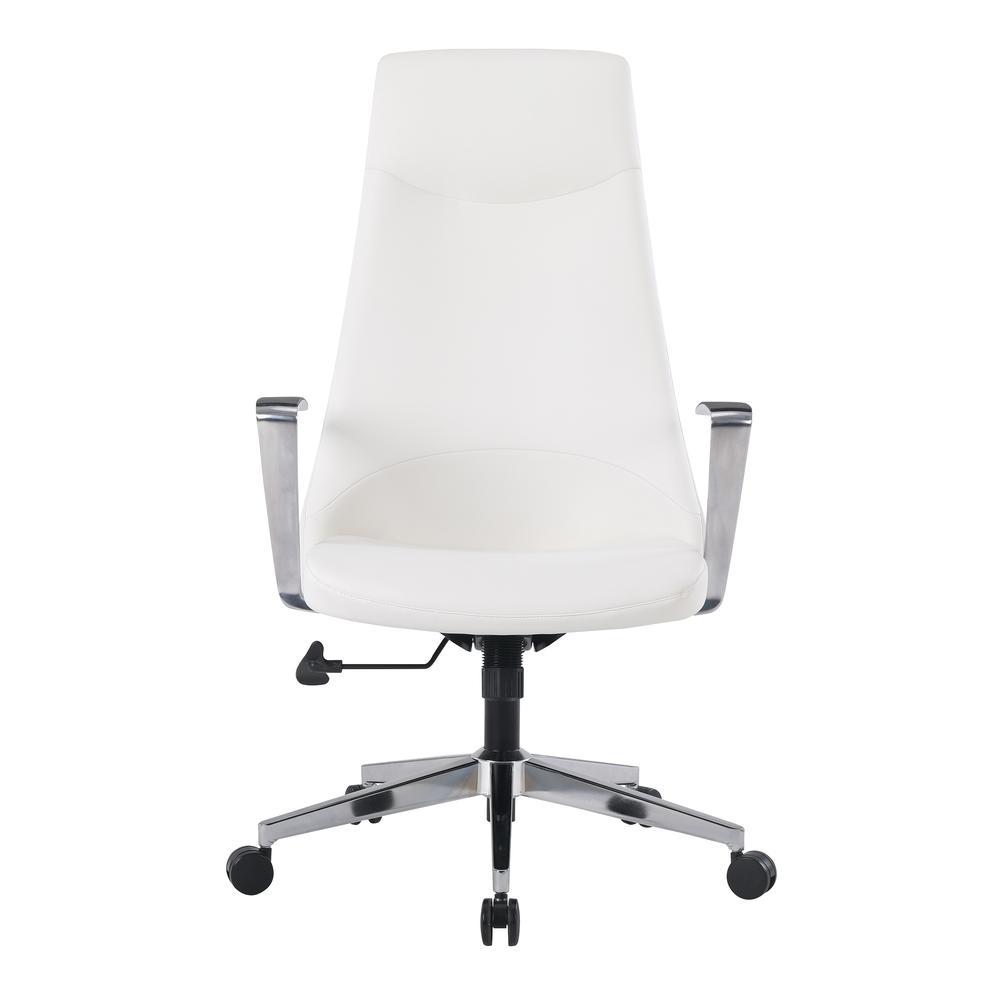 High Back Antimicrobial Fabric Chair with Fixed Padded Aluminum Arms and Chrome Base in Dillon Snow. Picture 2