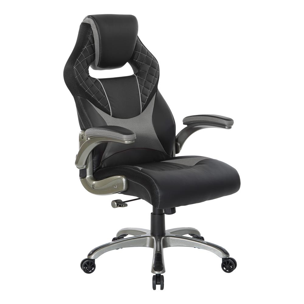Oversite Gaming Chair in Faux Leather with Grey Accents, OVR25-GRY. Picture 1