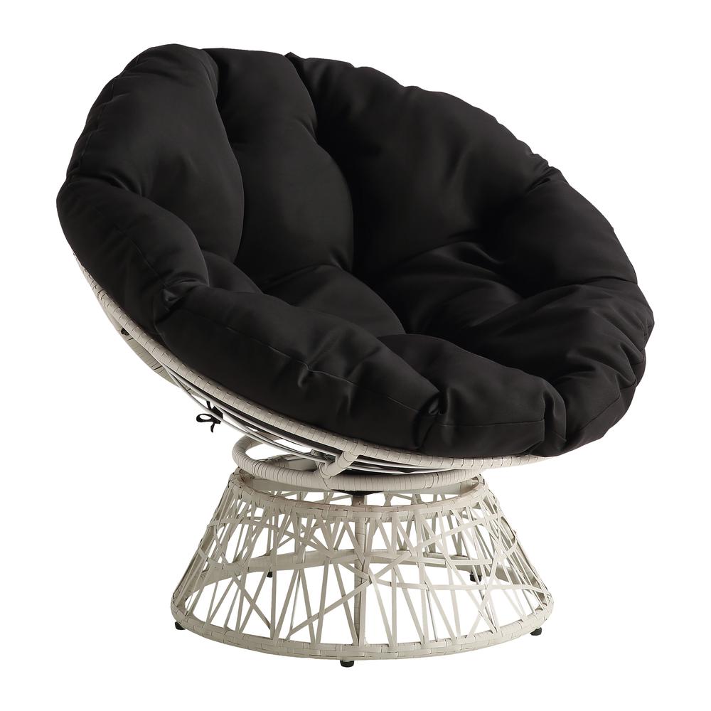 Papasan Chair with Black Round Pillow Cushion and Cream Wicker Weave, BF29296CM-BK. Picture 1