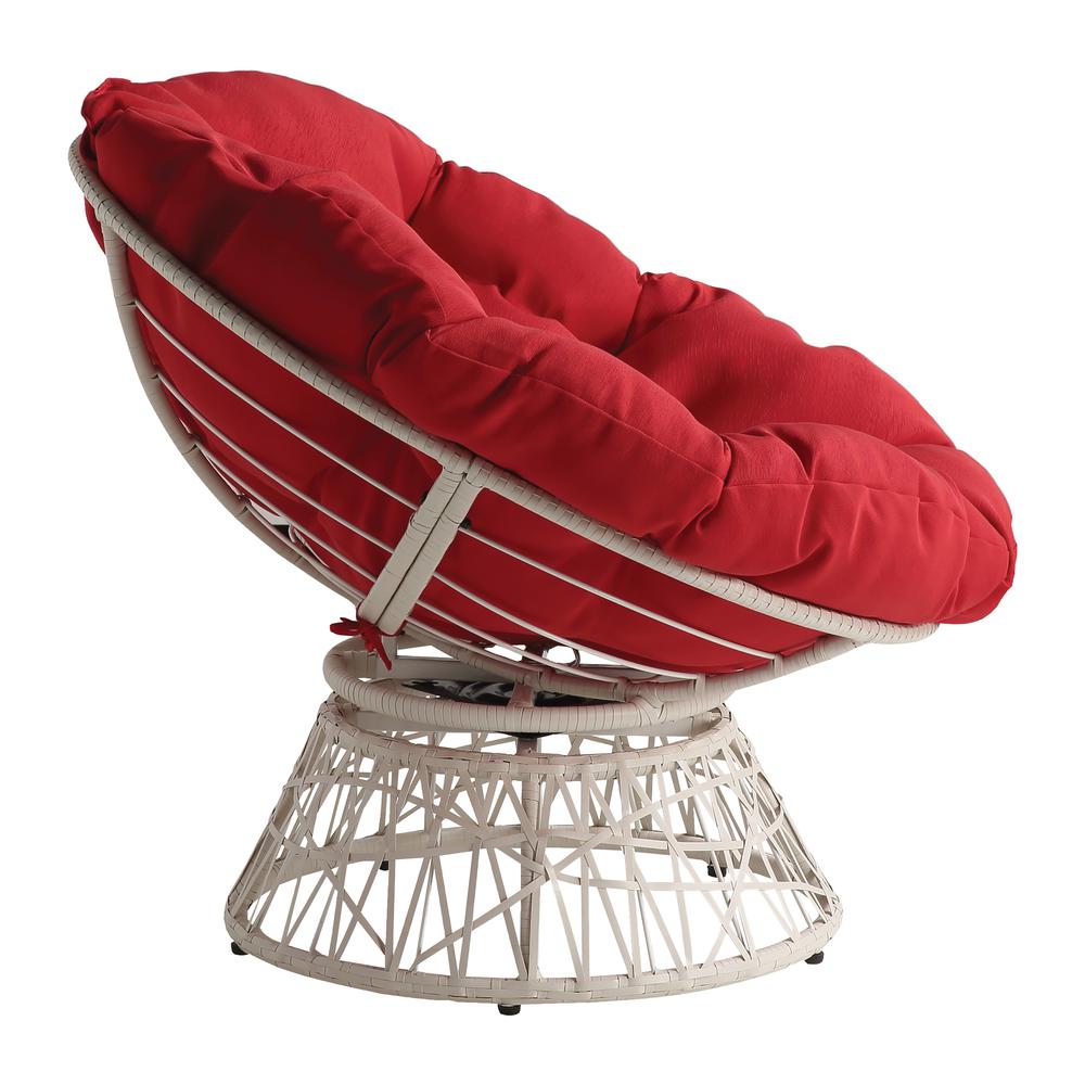 Papasan Chair with Red Round Pillow Cushion and Cream Wicker Weave, BF29296CM-RD. Picture 4