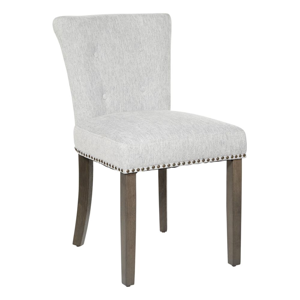 Kendal Dining Chair in Smoke Fabric with Nailhead Detail and Solid Wood Legs, KNDG-H14. Picture 1