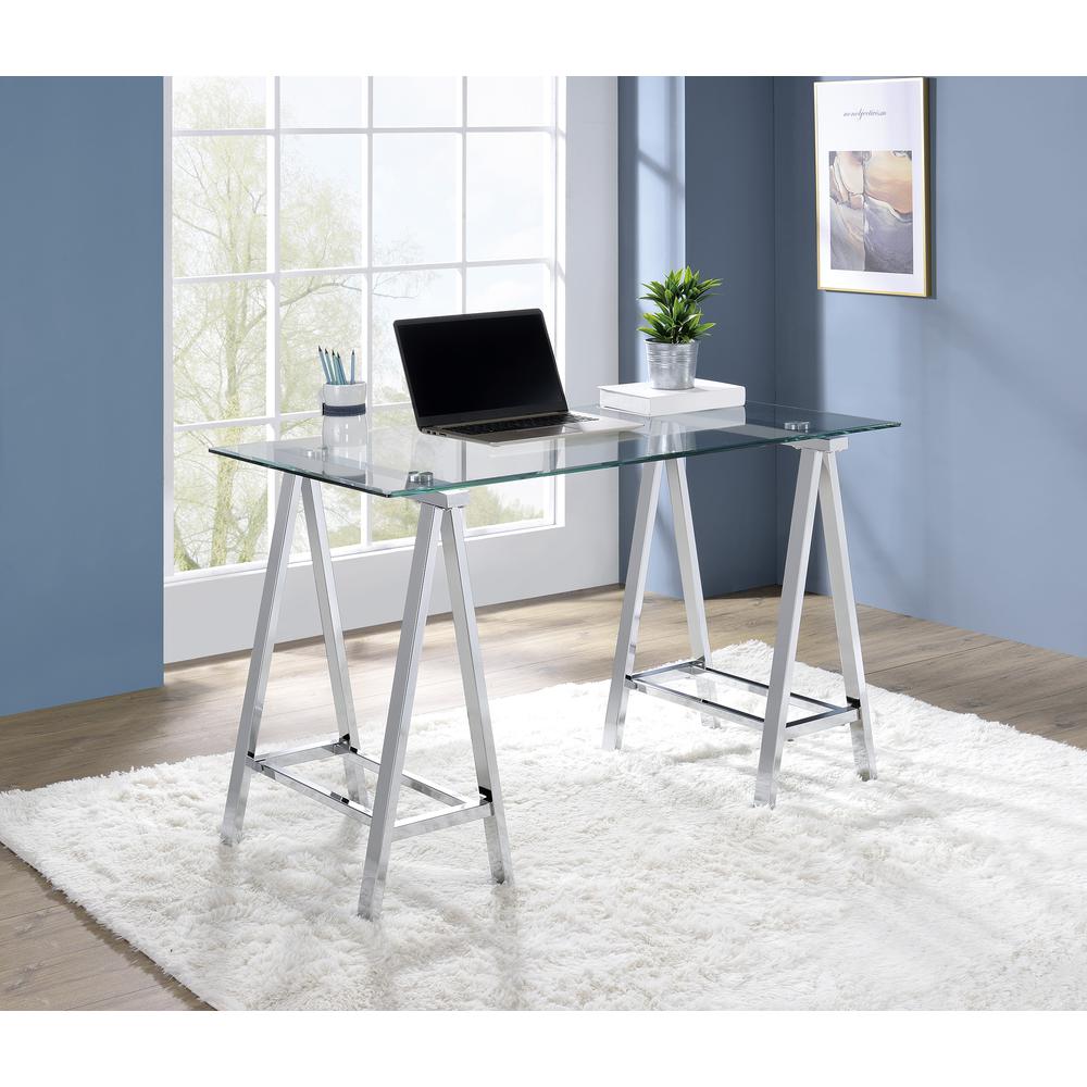 Middleton Desk with Clear Glass Top and Chrome Base, MDL4724-CHM. Picture 5