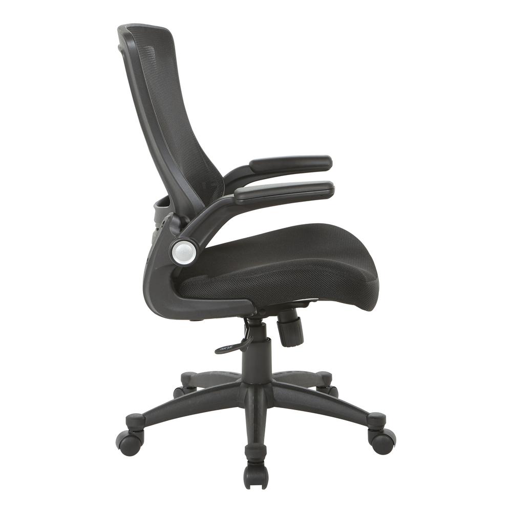 Screen Back Manager's Chair in Black Mesh Seat with PU Padded Flip Arms with Silver Accents, EM60926P-3M. Picture 3