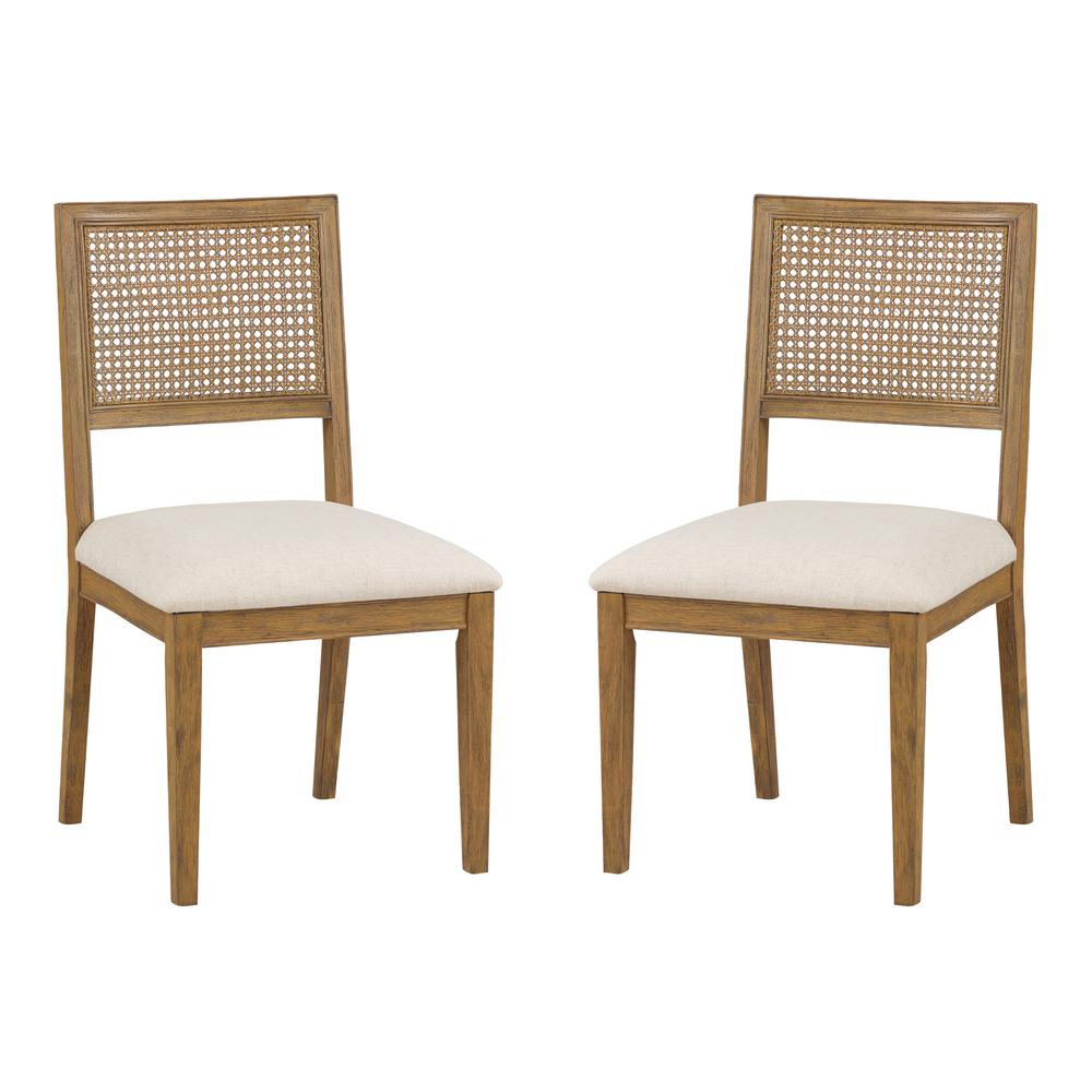 Alaina Cane Back Dining Chair 2 Pack in Linen Fabric with Coastal Wash. Picture 1