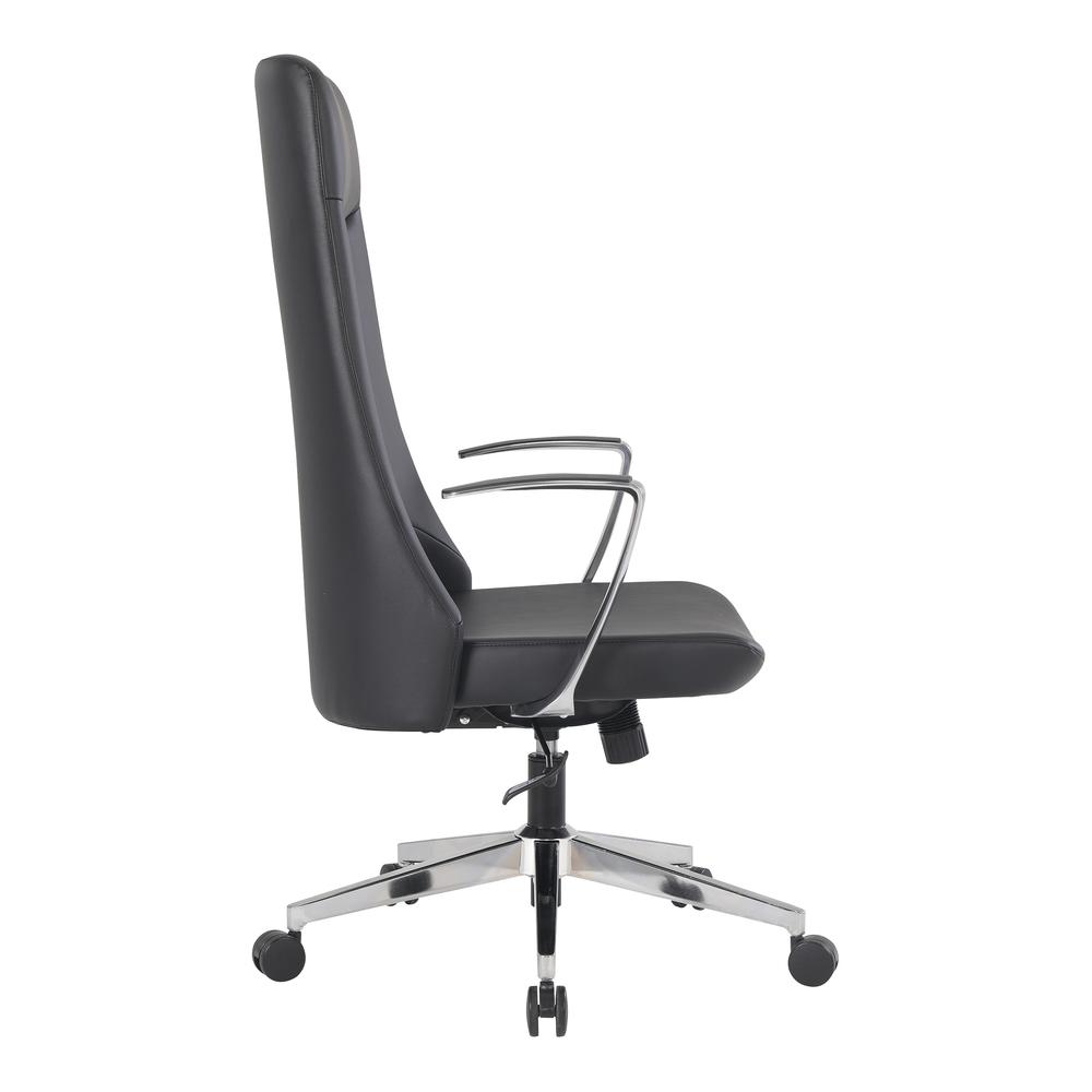 High Back Antimicrobial Fabric Chair with Fixed Padded Aluminum Arms and Chrome Base in Dillon Black. Picture 4