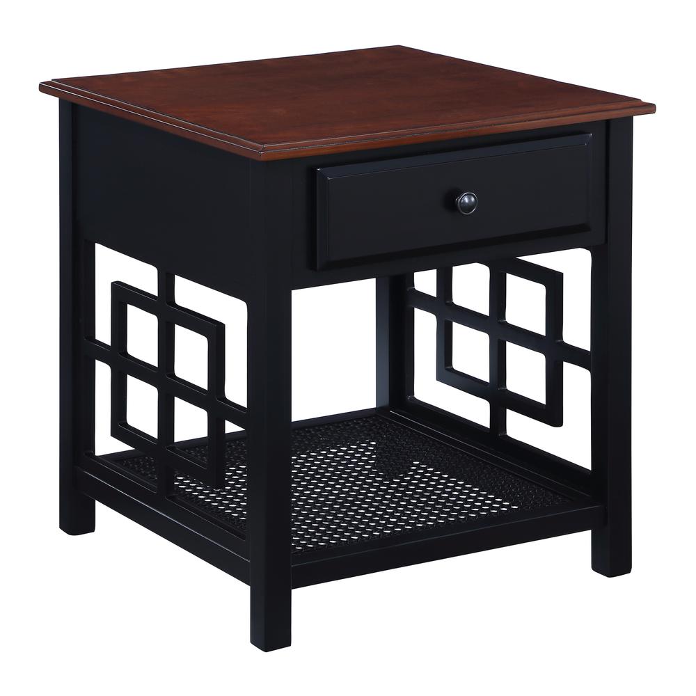 Oxford Side Table with Drawer, Black Frame / Cherry Top. Picture 1