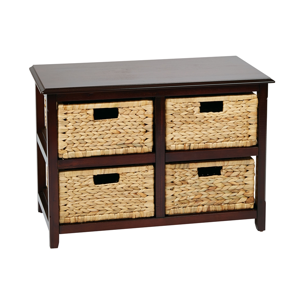Seabrook Two-Tier Storage Unit With Espresso Finish and Natural Baskets. Picture 1