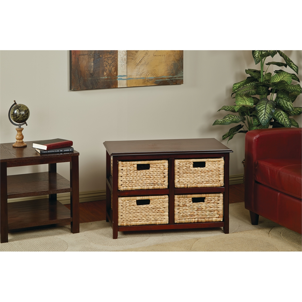 Seabrook Two-Tier Storage Unit With Espresso Finish and Natural Baskets. Picture 4