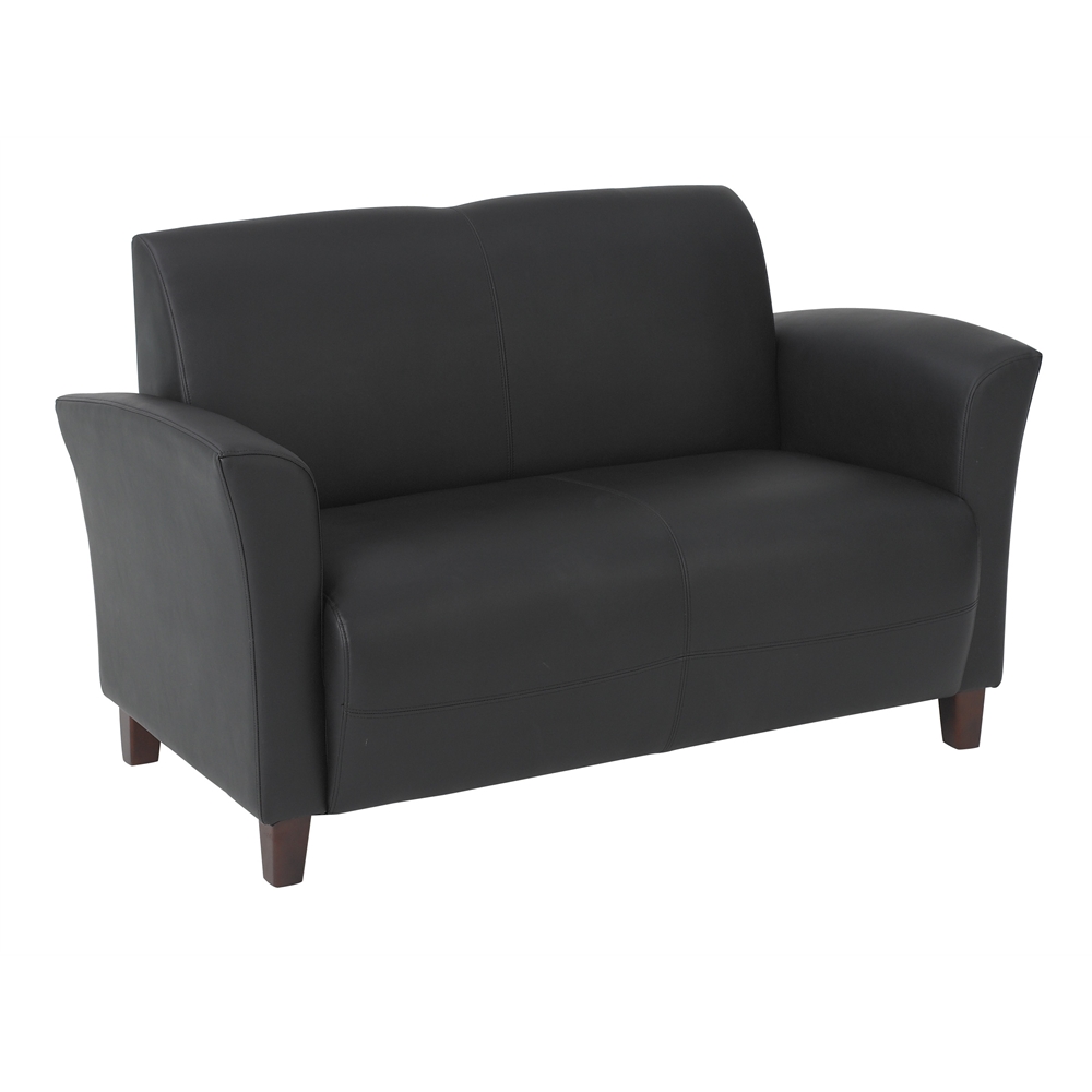 Black Bonded Leather Love Seat. Picture 1
