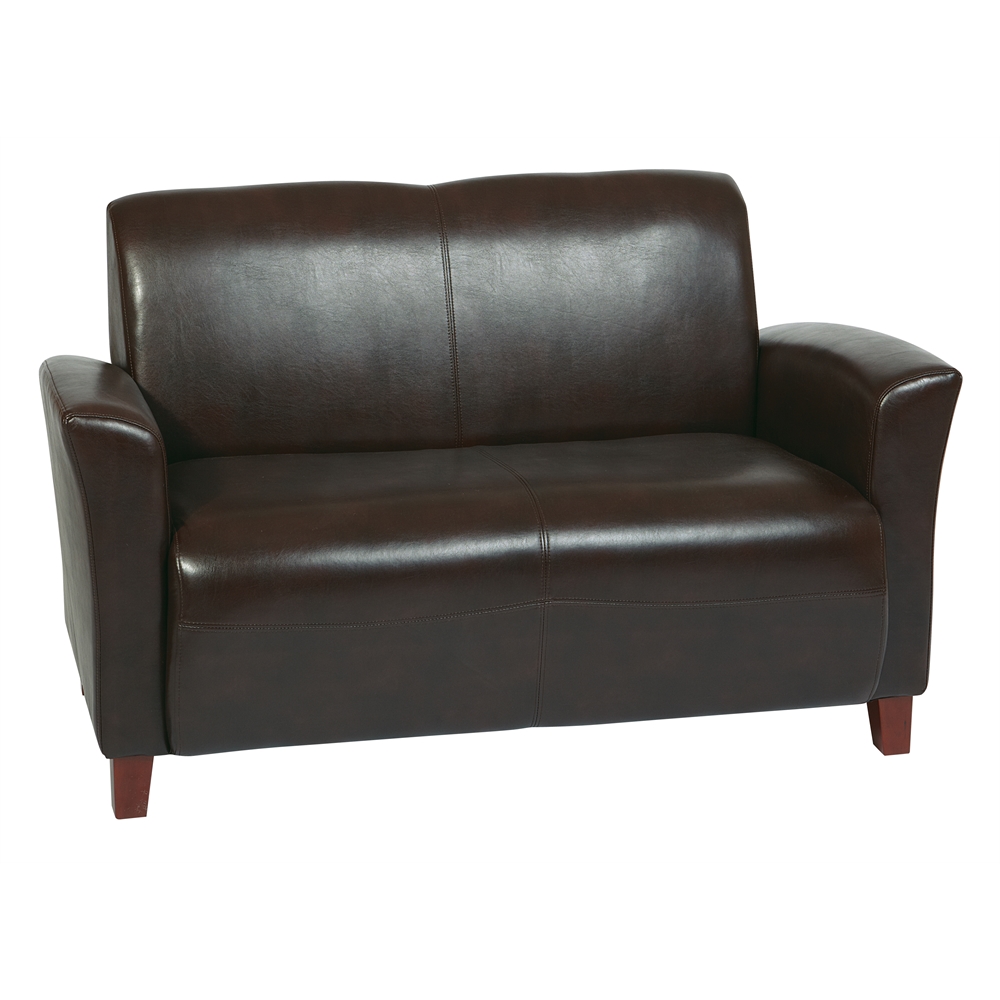 Mocha Bonded Leather Love Seat. Picture 1