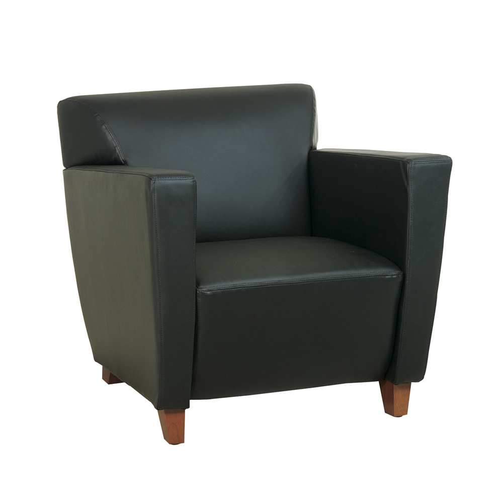 Black Bonded Leather Club Chair. Picture 1