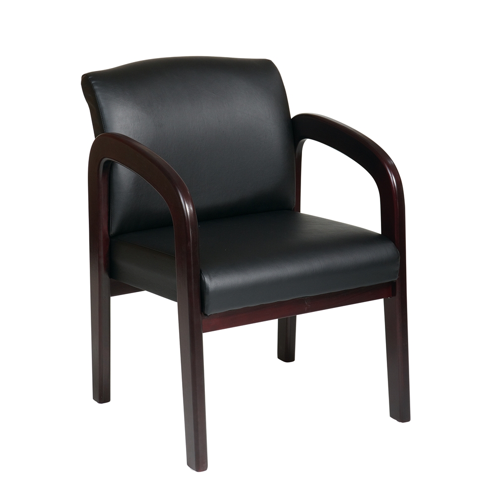 Faux Leather Mahogany Finish Wood Visitor Chair. Picture 1