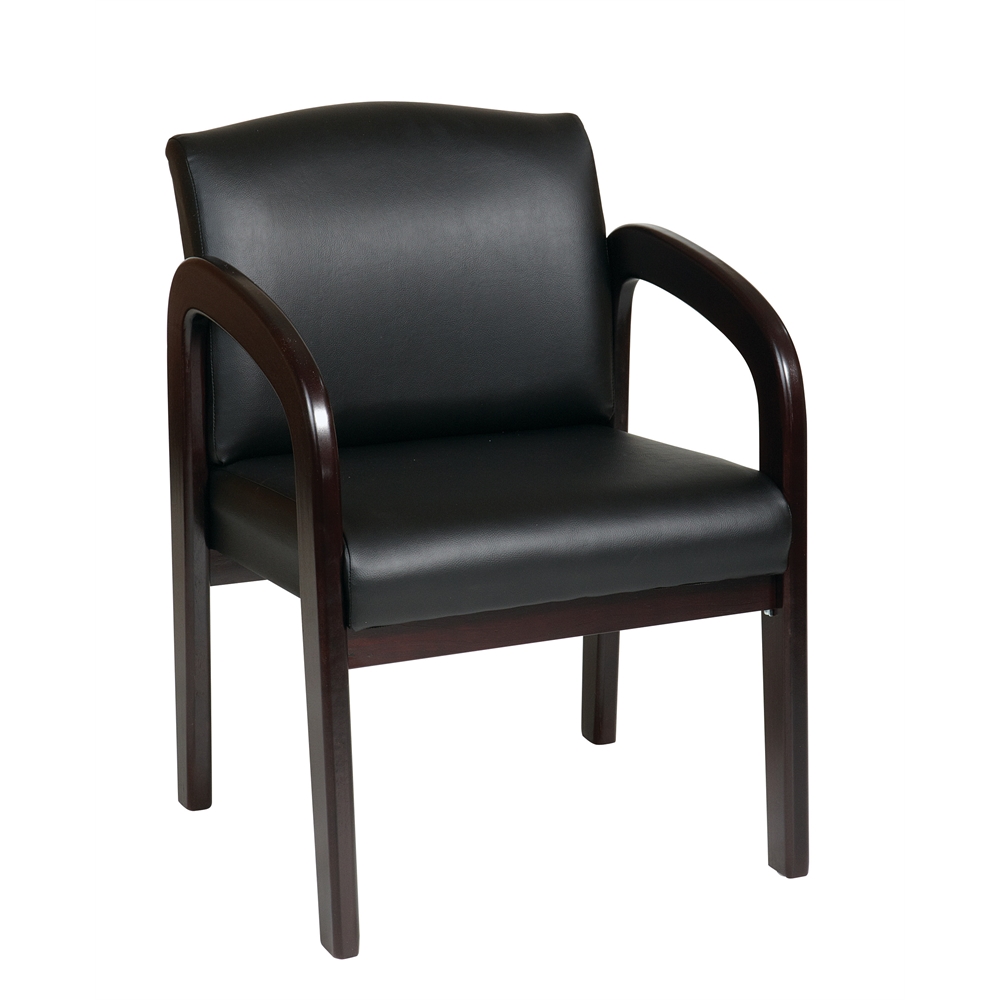 Faux Leather Espresso Finish Wood Visitor Chair. Picture 1