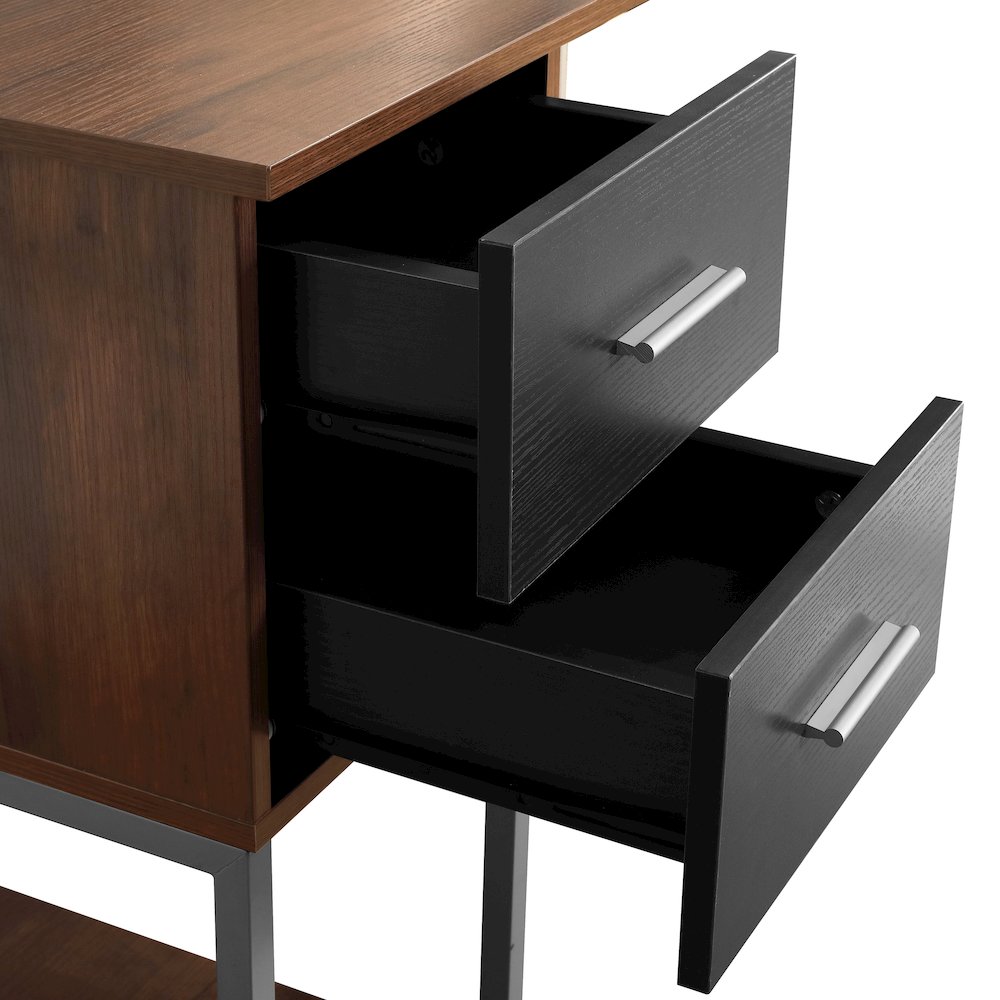 Techni Mobili L-Shape Desk with Hutch and Storage, Walnut. Picture 8