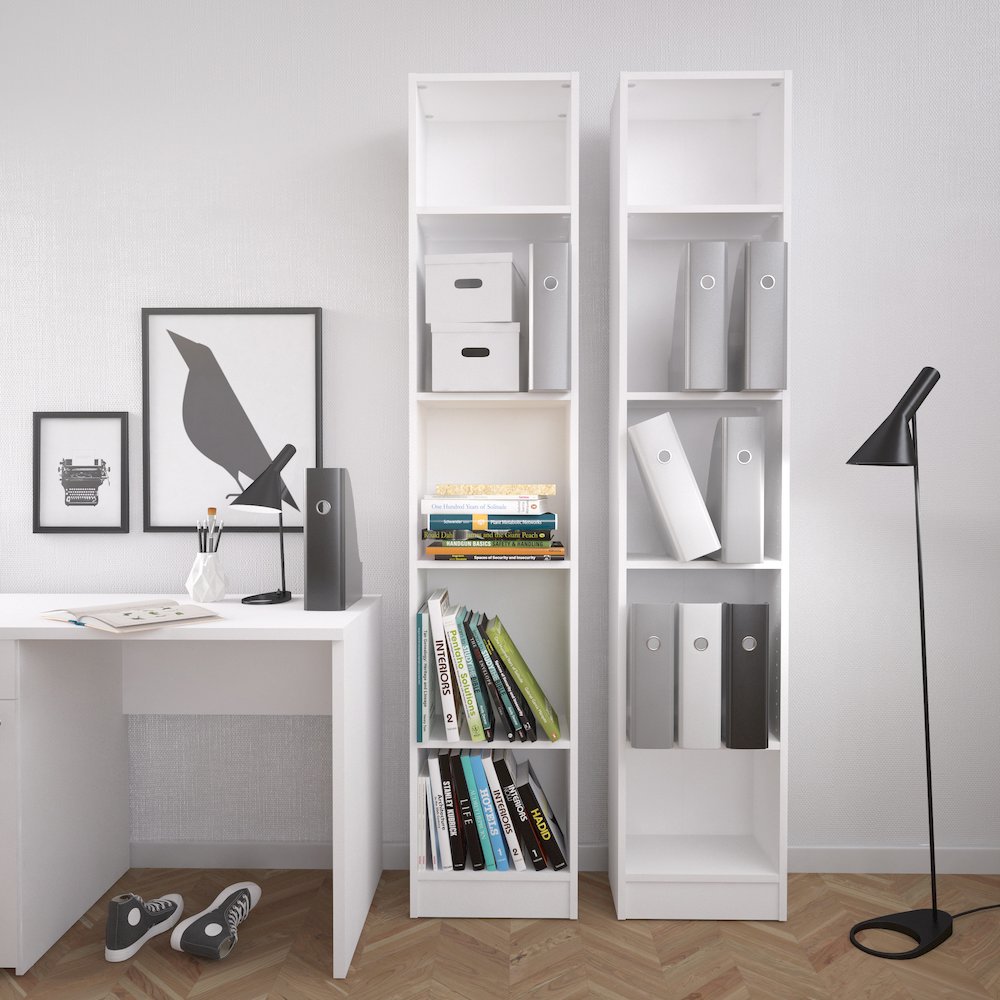 Element Tall Narrow 5 Shelf Bookcase, White. Picture 10