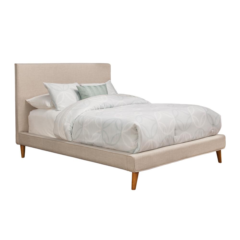 Britney Queen Upholstered Platform Bed, Light Grey Linen. Picture 1