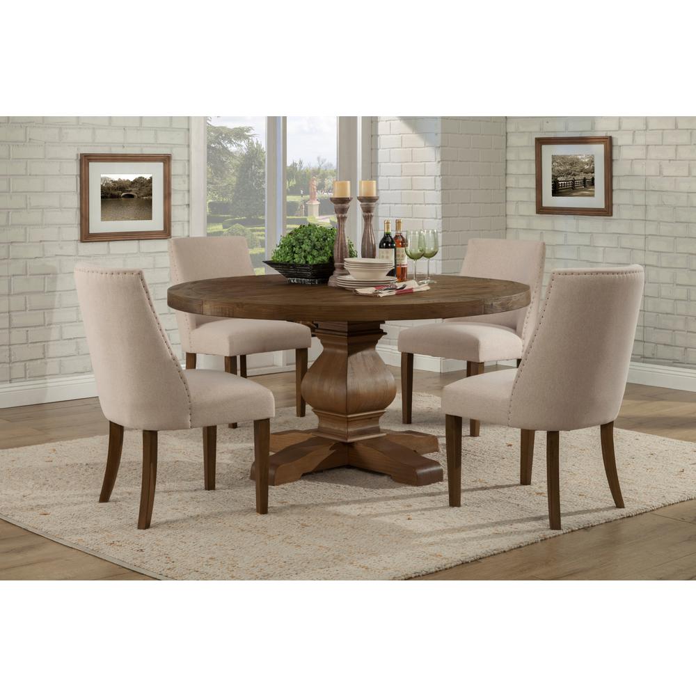 Kensington Round Solid Pine Dining Table, Walnut. Picture 1