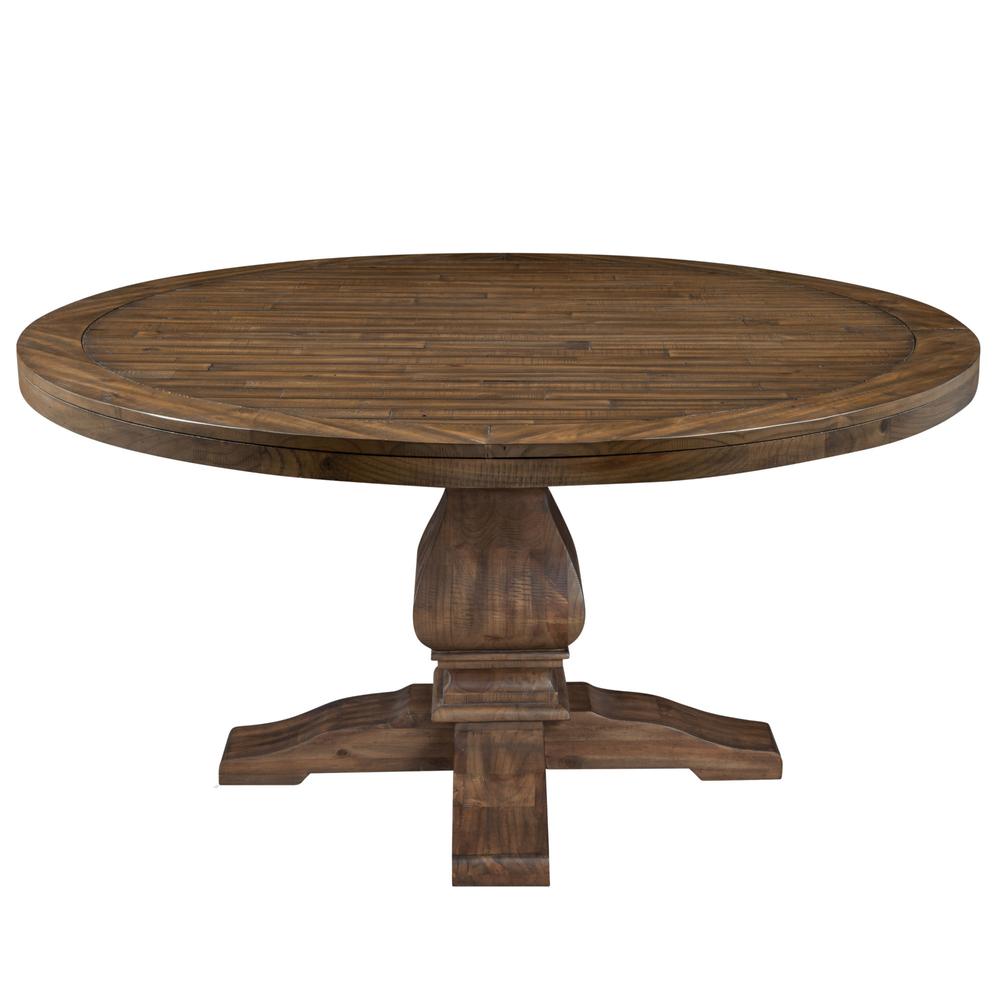 Kensington Round Solid Pine Dining Table, Walnut. Picture 4