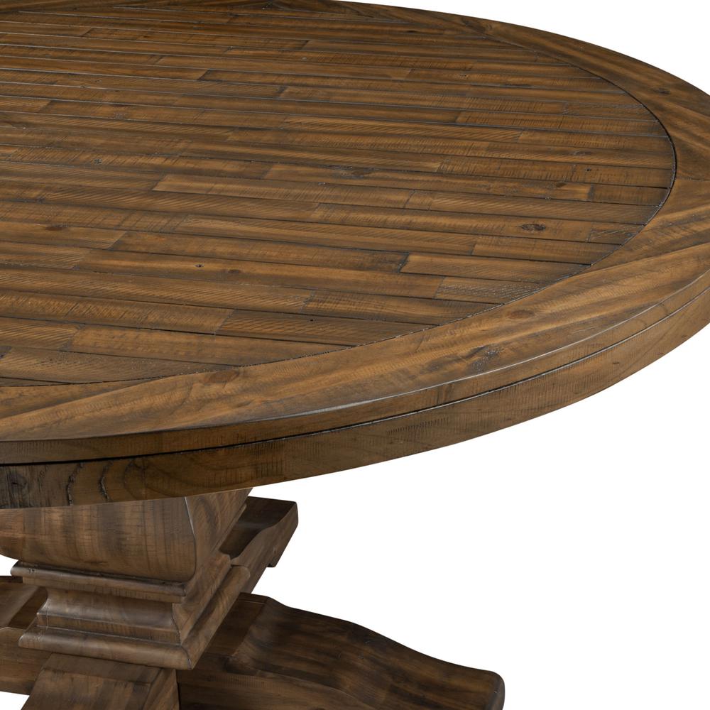 Kensington Round Solid Pine Dining Table, Walnut. Picture 5