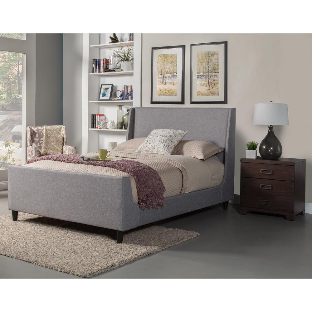 Amber California King Upholstered Bed, Grey Linen. Picture 2