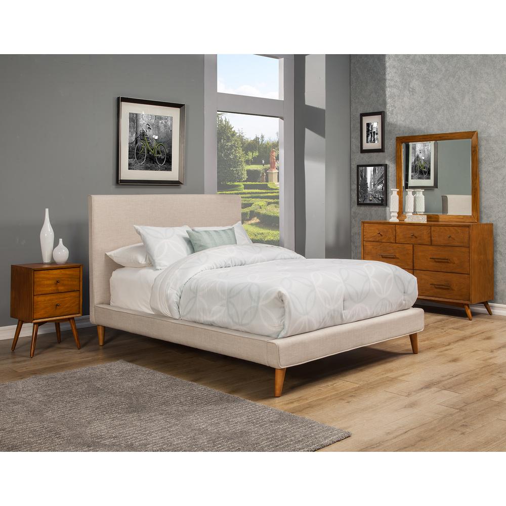 Britney California King Upholstered Platform Bed, Light Grey Linen. Picture 2