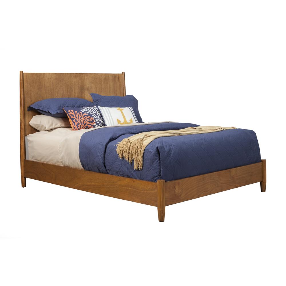 Flynn Mid Century Modern Standard King Panel Bed, Acorn. Picture 1