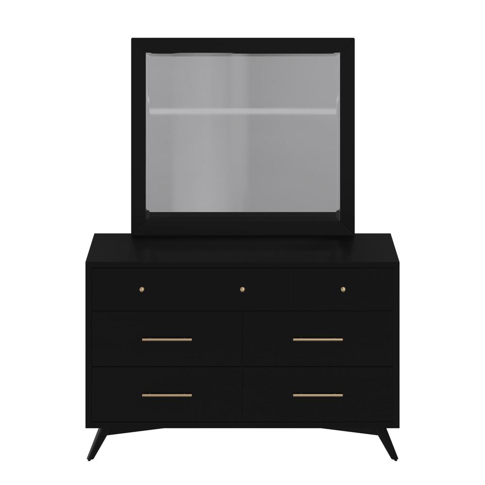 Flynn Mid Century Modern 7 Drawer Dresser, Black. Picture 1