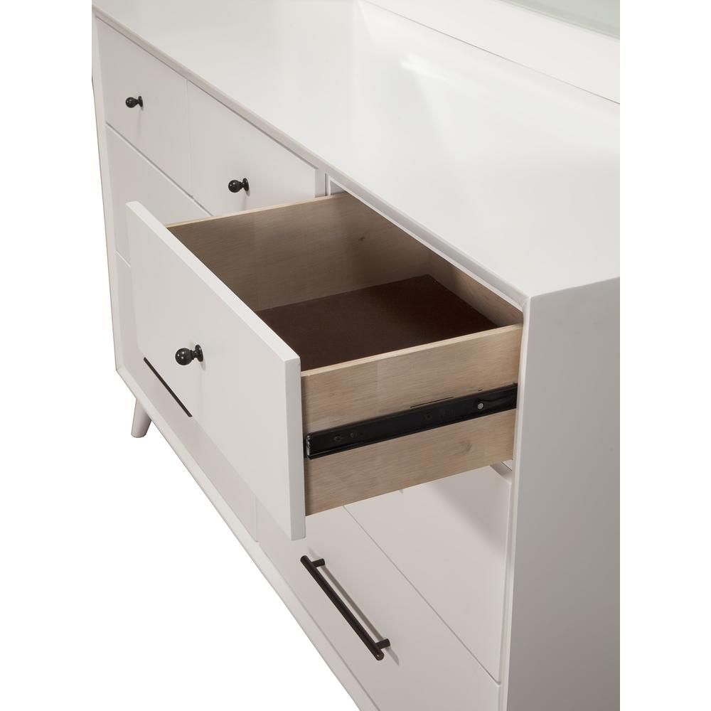 Flynn Mid Century Modern 7 Drawer Dresser, White. Picture 3
