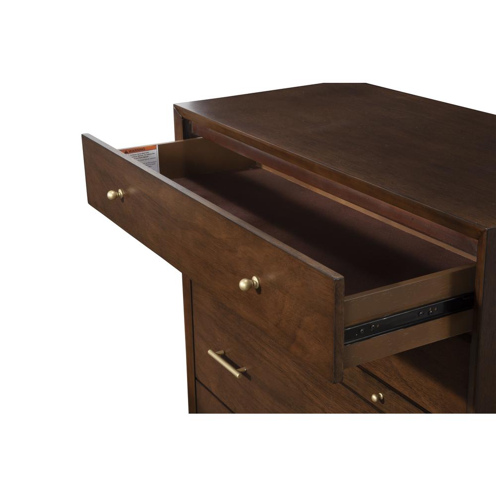 Flynn Mid Century Modern 4 Drawer Multifunction Chest w/Pull Out Tray, Walnut. Picture 6