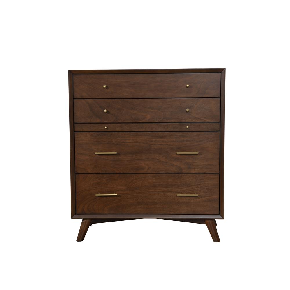 Flynn Mid Century Modern 4 Drawer Multifunction Chest w/Pull Out Tray, Walnut. Picture 8