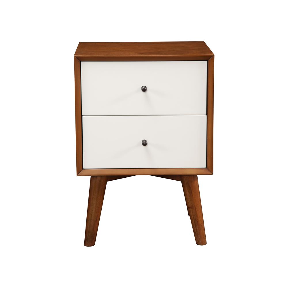 Flynn 2 Drawer Two Tone Nightstand, Acorn/White. Picture 1