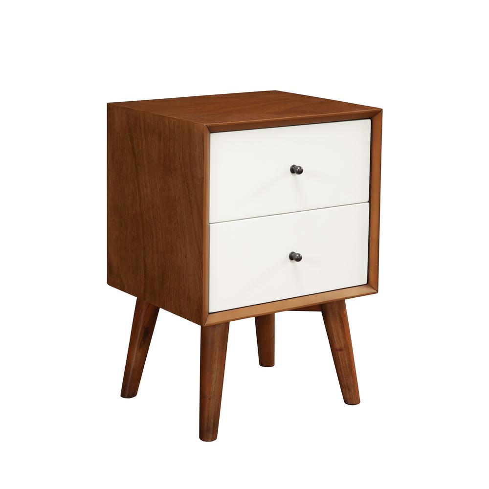 Flynn 2 Drawer Two Tone Nightstand, Acorn/White. Picture 2
