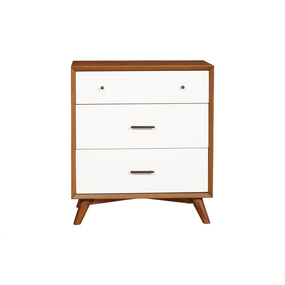 Flynn 3 Drawer Two Tone Small Chest, Acorn/White. Picture 1