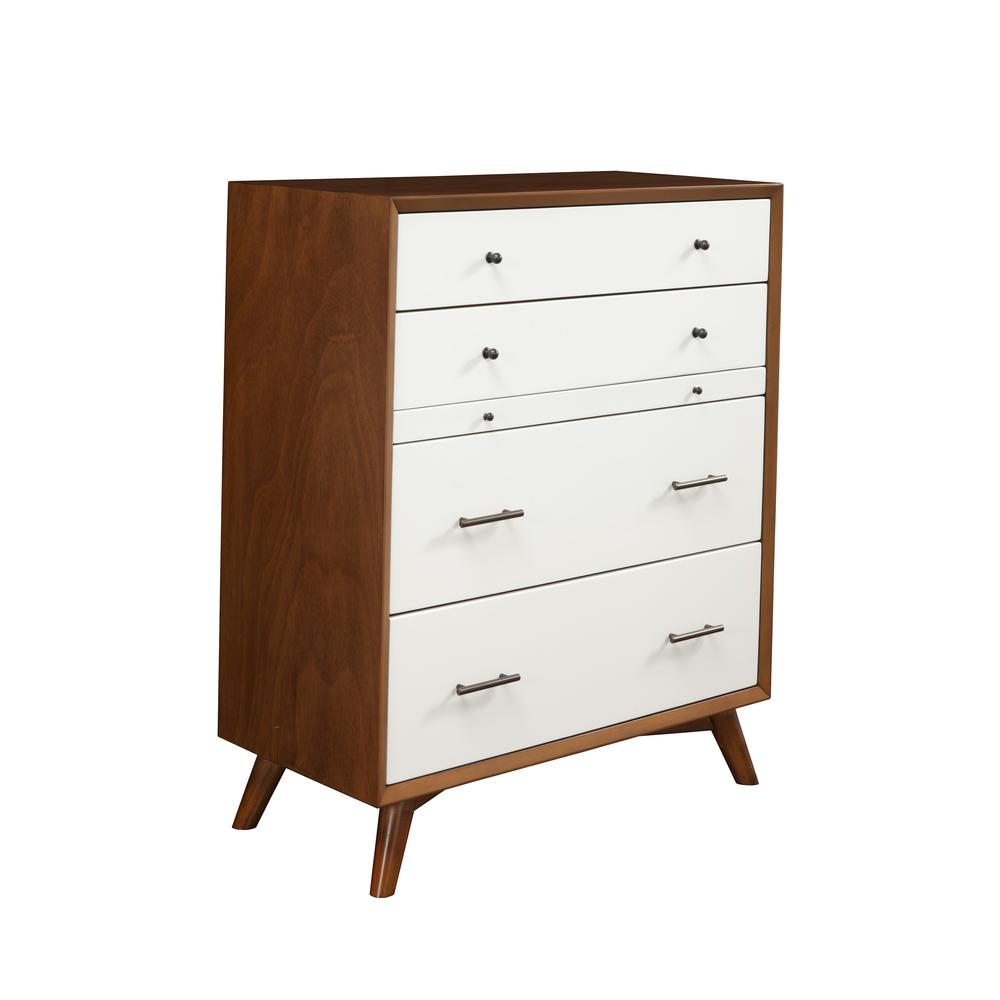 Flynn Mid Century Modern 4 Drawer Two Tone Multifunction Chest w/Pull Out Tray, Acorn/White. Picture 3