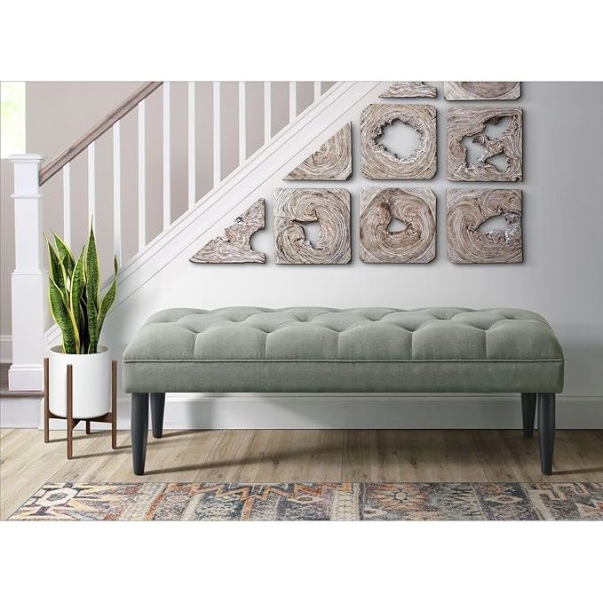 Picket House Furnishings Aris Tufted Upholstered Bench in Charcoal. Picture 2
