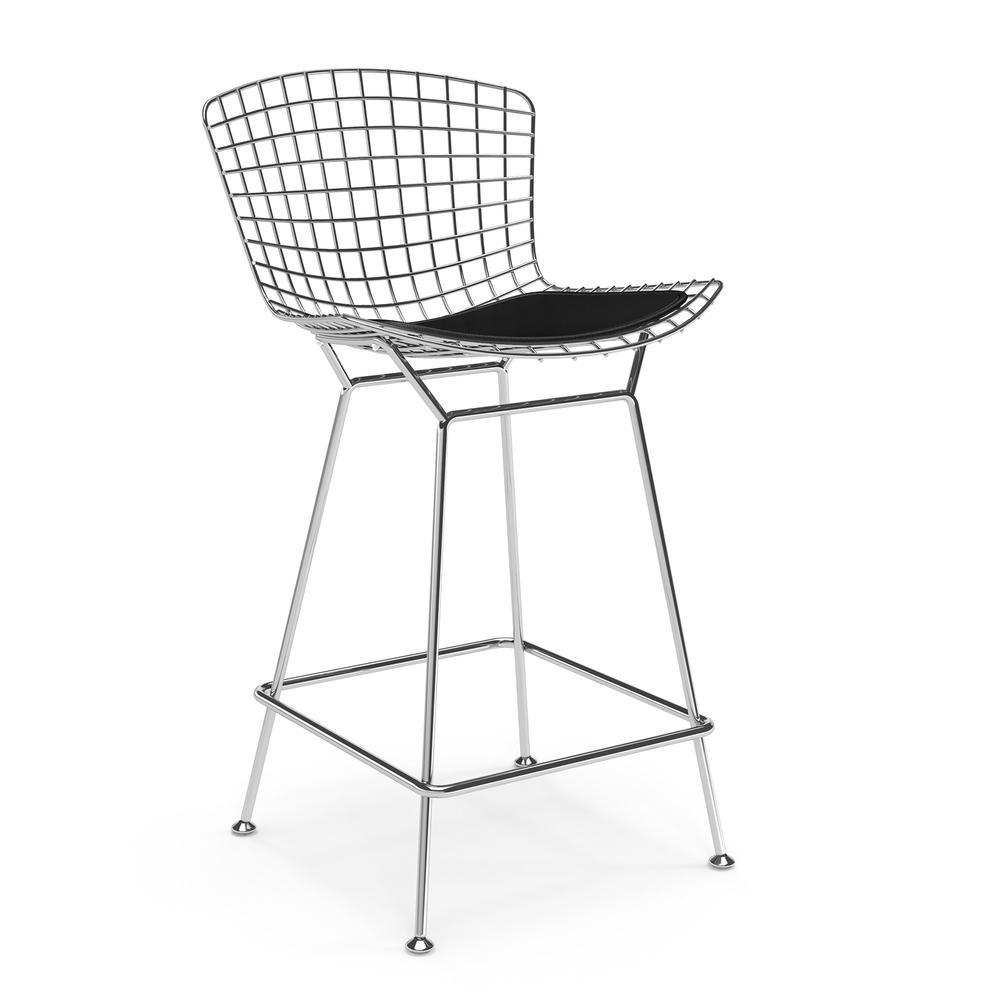 Aspen-Counter  stool, Polished Stainless Steel w/Black Pad. Picture 1