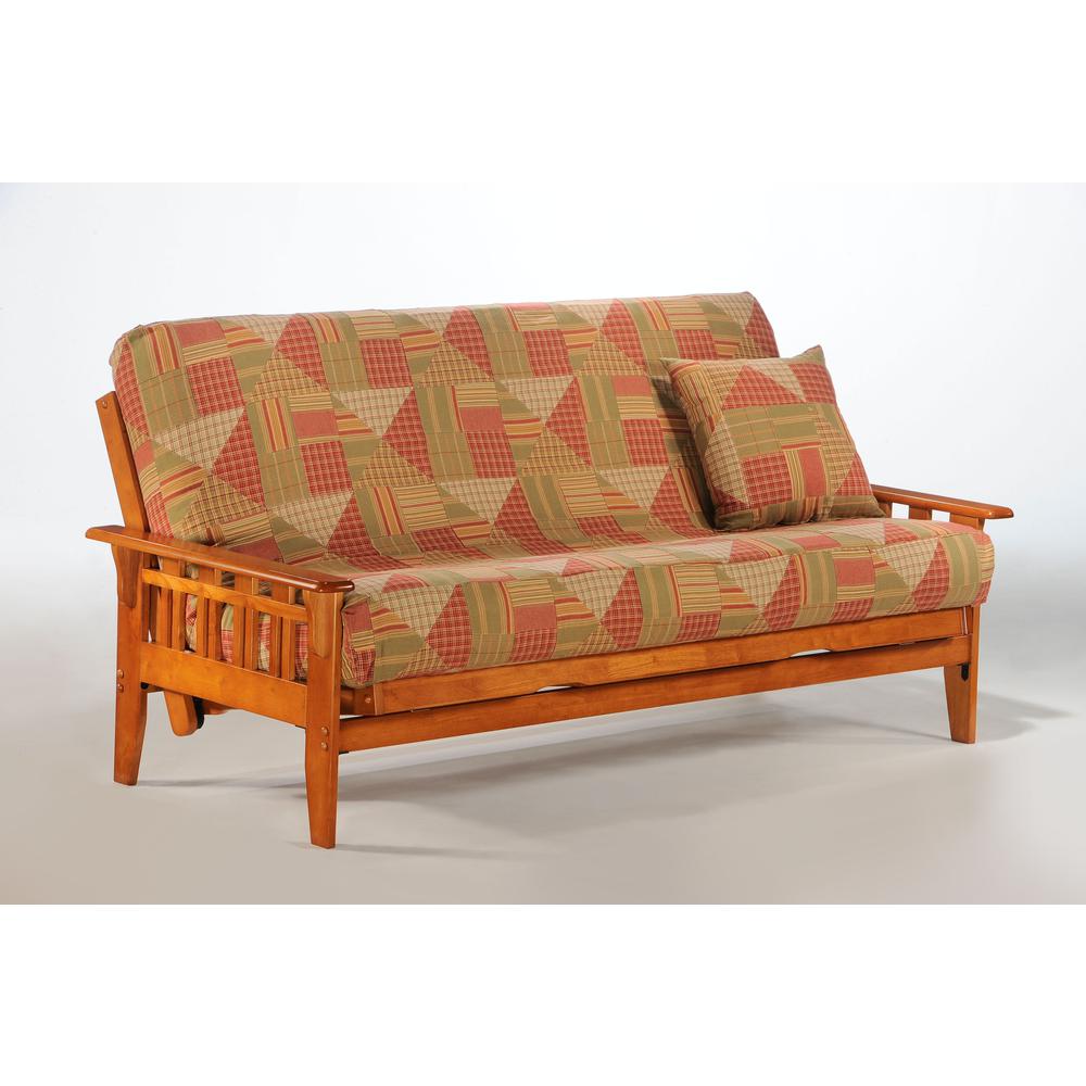 Kingston Loveseat Lounger Futon Frame in honey oak finish