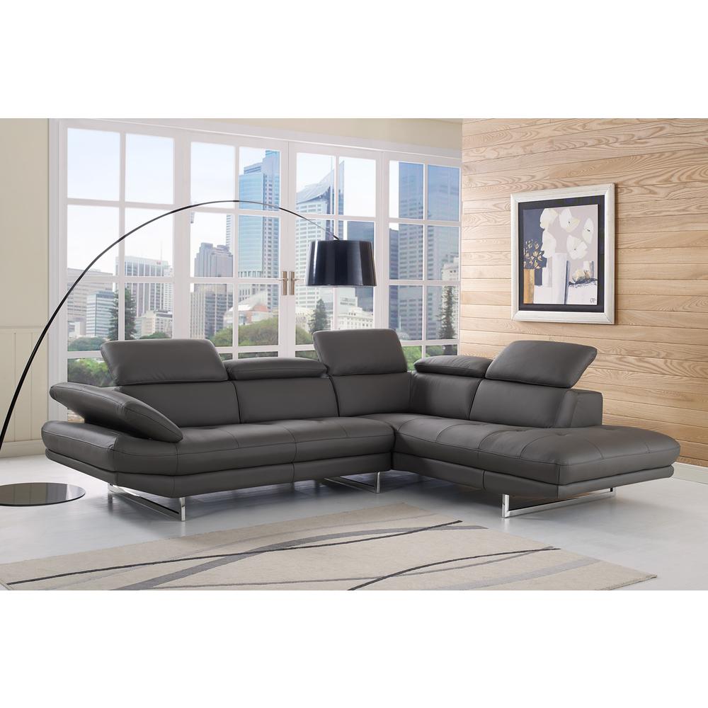 Pandora Sectional, chaise on right when facing, dark gray top grain Italian leather,. Picture 5