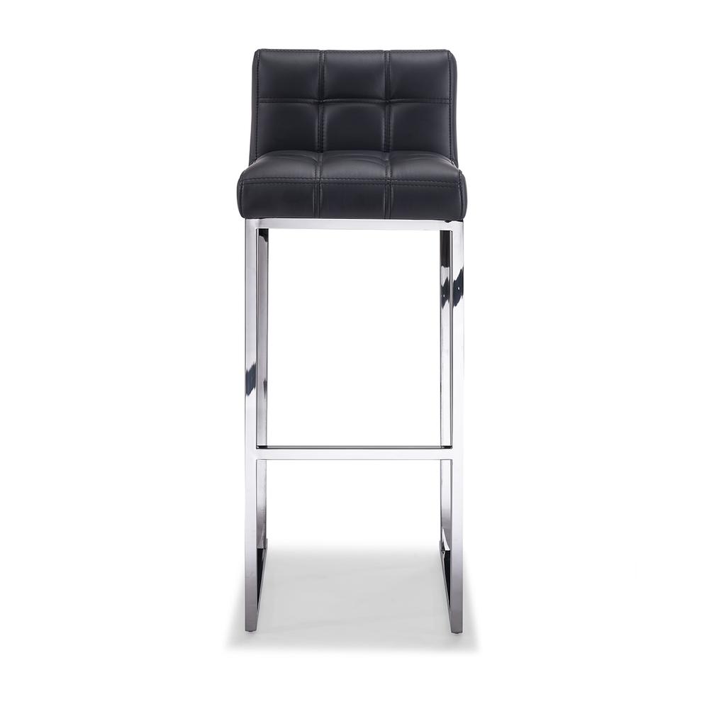 Eva Barstool black faux leather tufted seat and backrest stainless steel base. Picture 2