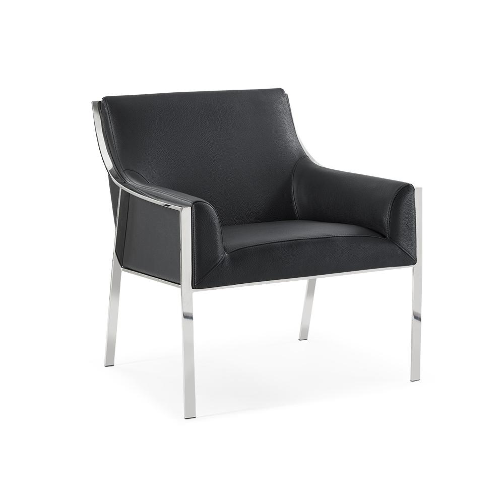 Dalton Leisure Armchair Black faux leather polished stainless steel frame.. Picture 2