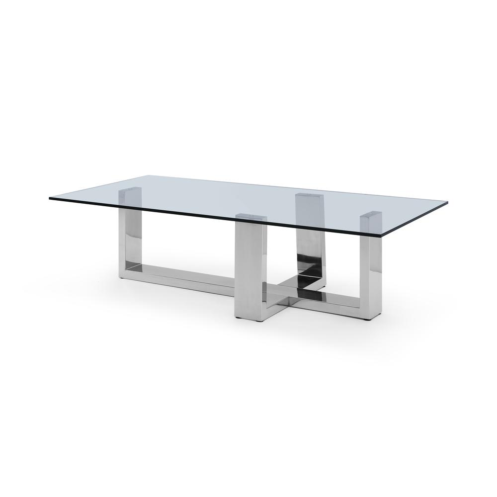 Blake Rectangle coffee table, 12mm tempered clear glass top, polished stainless steel base.. Picture 3