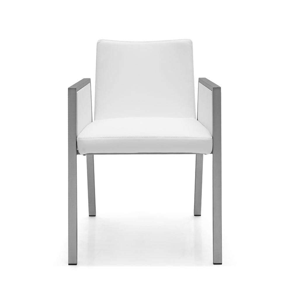 Vanilla Dining Armchair White Faux Leather Stainless steel base with brushed nickel finish. Picture 1