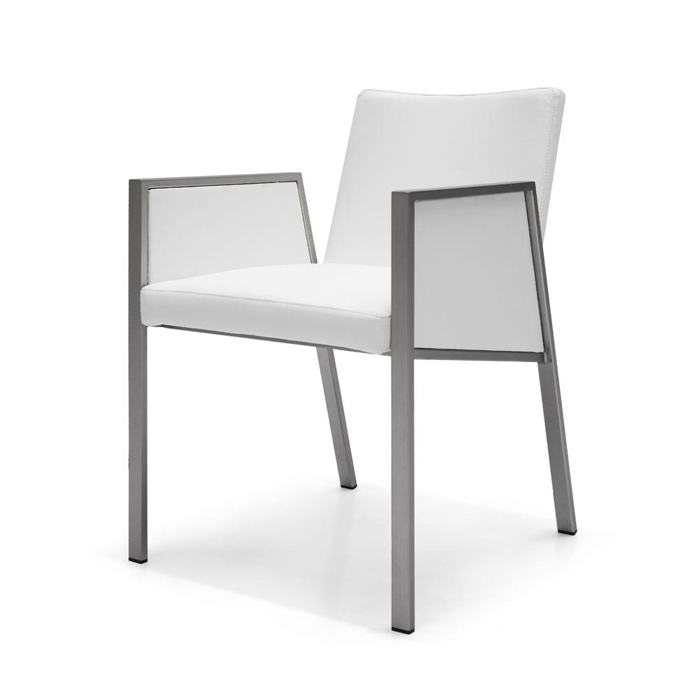 Vanilla Dining Armchair White Faux Leather Stainless steel base with brushed nickel finish. Picture 3
