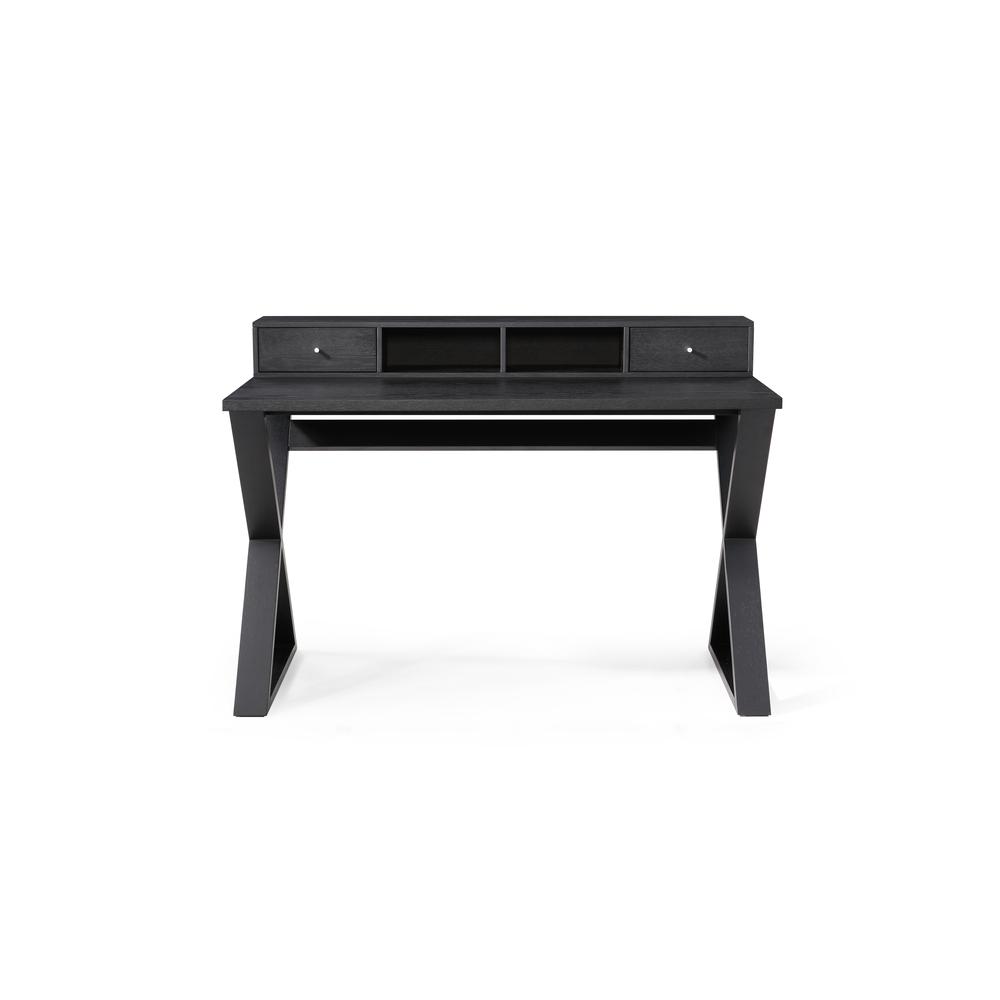 Michael Desk, Dark Wengee, 2 drawers and 2 open shelves with black metal legs. Picture 1