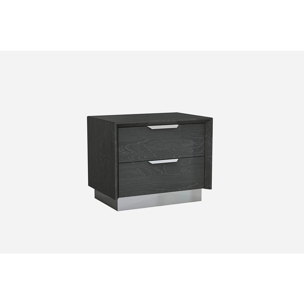 Navi Night Stand high gloss Grey with stainless steel trim 2 drawers with self-close runners. Picture 1