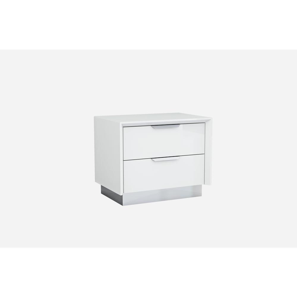 Navi Night Stand high gloss white with stainless steel trim 2 drawers with self-close runners. Picture 1