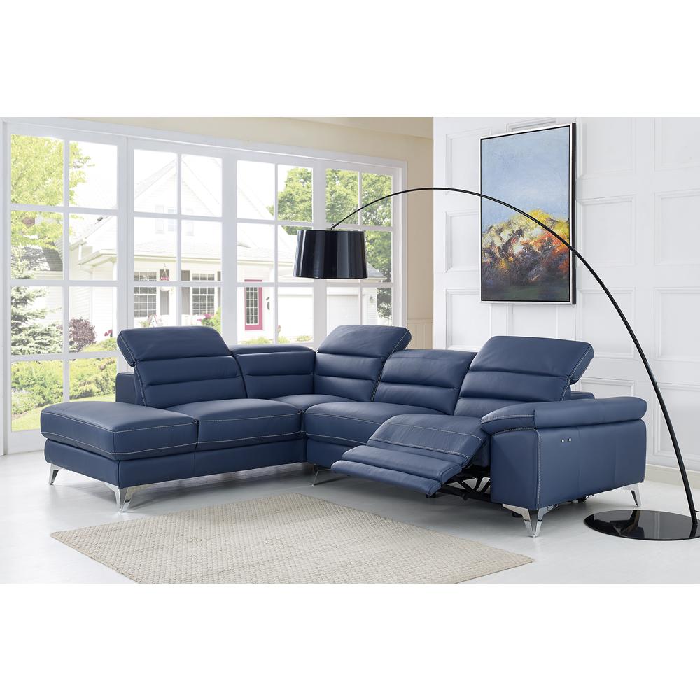 Johnson Sectional, chaise on left when facing, navy blue top grain Italian leather. Picture 1